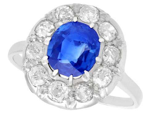 2.25ct Sapphire and 0.78ct Diamond, Platinum Dress Ring - Vintage French Circa 1940 (1 of 12) 2.25ct Sapphire and 0.78ct Diamond, Platinum Dress Ring - Vintage French Circa 1940 (1 of 12)