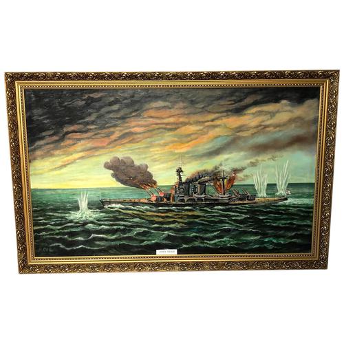 Large Marine Oil Painting WW2 Sea Battle "HMS Battleship Hood The Last Moments" (1 of 8) Large Marine Oil Painting WW2 Sea Battle "HMS Battleship Hood The Last Moments" (1 of 8)