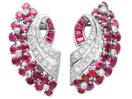 1.86ct Ruby & 0.55ct Diamond, 12ct White Gold Earrings c.1930 (1 of 9) 1.86ct Ruby & 0.55ct Diamond, 12ct White Gold Earrings c.1930 (1 of 9)