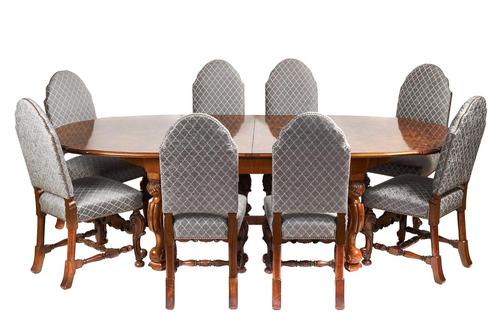 Antique Walnut Carved Dining Table & Set of 8 Carved Dining Chairs (1 of 8)