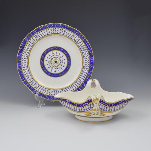 18th Century Sevres Porcelain Sauciere A Deux Sauceboat & Plate Pois Bleu 1788 (1 of 20)