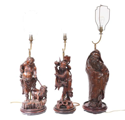 Set Hand Carved Chinese Buddha Lamps Antique Lights Figurines 1880 (1 of 16)