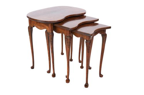 Walnut Nest of 3 Kidney Shape Tables c.1930 (1 of 7)