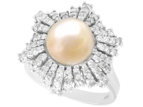 Natural Saltwater Pearl & 0.95ct Diamond, 18ct White Gold Dress Ring c.1930 (1 of 12) Natural Saltwater Pearl & 0.95ct Diamond, 18ct White Gold Dress Ring c.1930 (1 of 12)