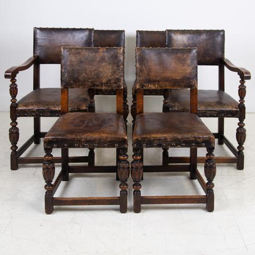Handsome 1930s Set of 6 Oak & Leather Dining Chairs (1 of 22)