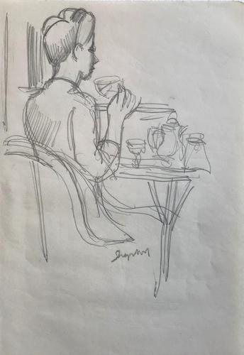 Original Pencil Drawing ' Taking Tea' by Toby Horne Shepherd c.1945 Signed (1 of 1) Original Pencil Drawing ' Taking Tea' by Toby Horne Shepherd c.1945 Signed (1 of 1)