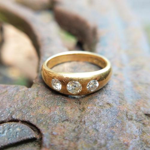 Victorian 18ct Gold Three Diamond Gypsy Ring, Antique Trilogy Ring (1 of 7) Victorian 18ct Gold Three Diamond Gypsy Ring, Antique Trilogy Ring (1 of 7)