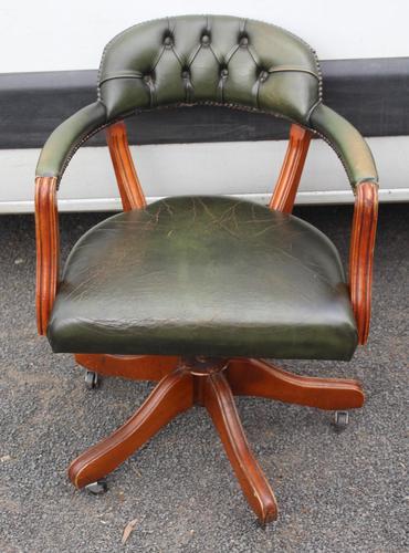 1960s Mahogany Green Leather Swivel Office Chair (1 of 3) 1960s Mahogany Green Leather Swivel Office Chair (1 of 3)