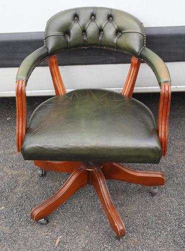 1960s Mahogany Green Leather Swivel Office Chair (1 of 3)