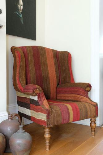 Antique Oak Chair with Multicoloured Afghan Kelim (1 of 9)