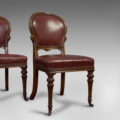 Pair of Antique Chairs, Walnut, Leather, Seat, Doveston, Bird & Hull, Victorian (1 of 12)