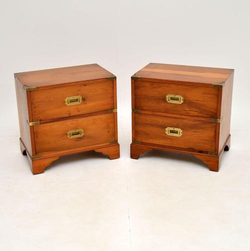 Pair of Antique Military Campaign Yew Wood Bedside Chests (1 of 9)