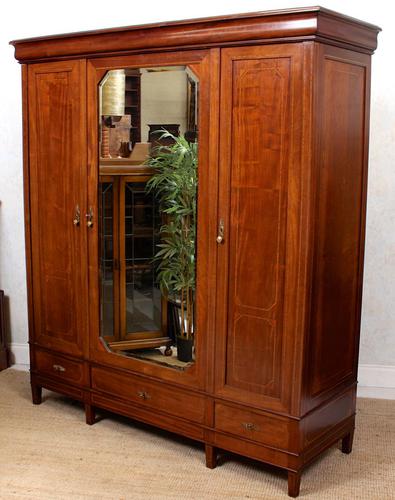 French Triple Wardrobe 19th Century Mahogany Mirrored (1 of 12)