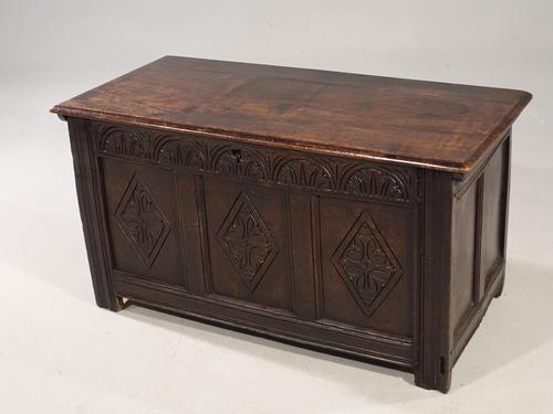A Well Carved Early 18th Century Three Panelled Coffer (1 of 3) A Well Carved Early 18th Century Three Panelled Coffer (1 of 3)
