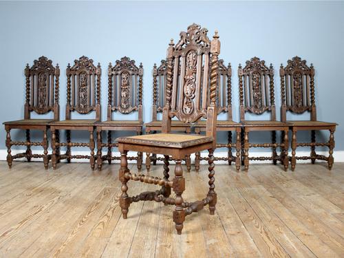 Rare Set of Eight 19th Century Hand Carved Dining Chairs (1 of 5)