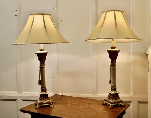 Pair of Shabby Crackle Painted Corinthian Column Lamps (1 of 12) Pair of Shabby Crackle Painted Corinthian Column Lamps (1 of 12)