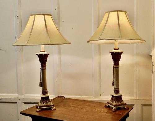 Pair of Shabby Crackle Painted Corinthian Column Lamps (1 of 12)