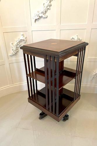 Antique Edwardian Mahogany Inlaid Revolving Bookcase (1 of 9)