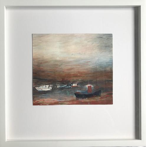 Original gouache painting 'evening on the estuary' by Doreen Heaton Potworowski. 1920-2014. Initialled c.1970. Framed in a tray format (1 of 2) Original gouache painting 'evening on the estuary' by Doreen Heaton Potworowski. 1920-2014. Initialled c.1970. Framed in a tray format (1 of 2)