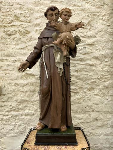 Exceptional Early 1900's Signed 39'' Carved Sculpture Statue St Anthony & Jesus (1 of 18) Exceptional Early 1900's Signed 39'' Carved Sculpture Statue St Anthony & Jesus (1 of 18)