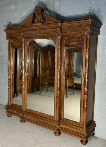 Large Impressive Carved Walnut Breakfront Armoire (1 of 12)