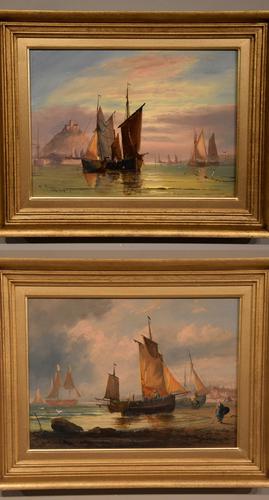 Oil Painting Pair by George Dodgson Callow "A Calm, Mounts Bay" and "On the South Coast" (1 of 9)