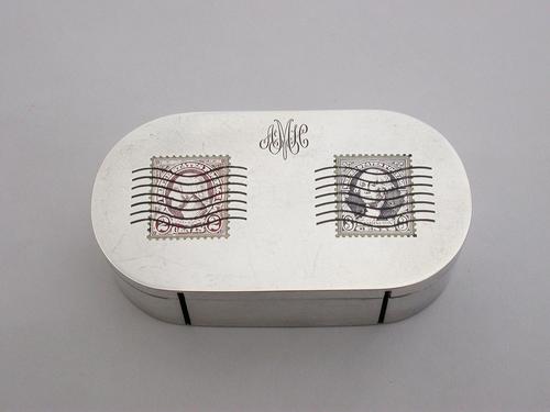 American Sterling Silver & Enamel Double Stamp Roll Dispenser Box by The Thomae Company, Attleboro, Massachusetts, U.S.A c.1932 (1 of 12) American Sterling Silver & Enamel Double Stamp Roll Dispenser Box by The Thomae Company, Attleboro, Massachusetts, U.S.A c.1932 (1 of 12)