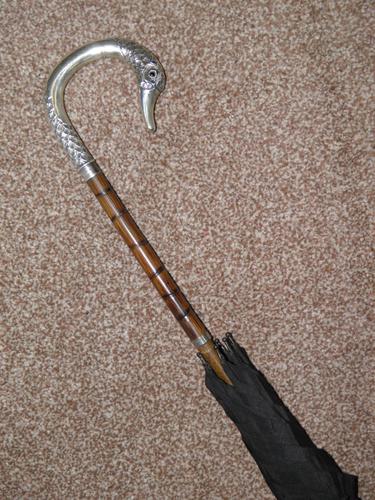 Edwardian Umbrella Hallmarked 1912 Silver Swan's Head Handle W/Inset Glass Eyes (1 of 17) Edwardian Umbrella Hallmarked 1912 Silver Swan's Head Handle W/Inset Glass Eyes (1 of 17)