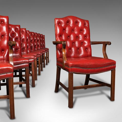 Set Of 10 Antique Gainsborough Chairs, English, Leather, Carver, Edwardian, 1910 (1 of 12)