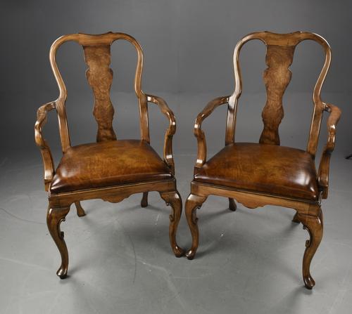 Antique Pair of Queen Anne Style Walnut Chairs c.1920 (1 of 6)