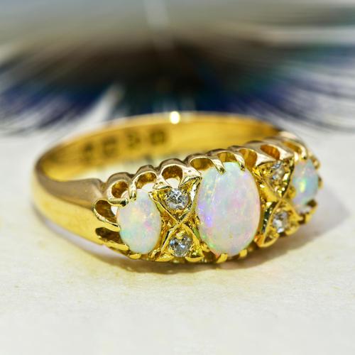 The Antique 1912 Three Opal & Four Diamond Ring (1 of 6)