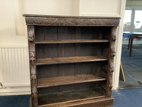 Carved Oak Open Fronted Bookcase (1 of 3)