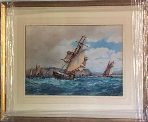 Marine Watercolour 'Sailing off Newhaven on a Windy Day' by F.J.Aldridge c.1920 (1 of 2) Marine Watercolour 'Sailing off Newhaven on a Windy Day' by F.J.Aldridge c.1920 (1 of 2)