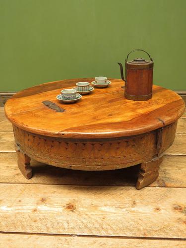 Antique Carved Indian Chakki Table Coffee Table with Lid (1 of 14)