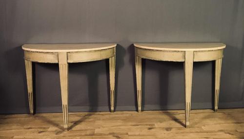 Pair of Swedish Gustavian Style Painted Marble Top Console Tables (1 of 12)