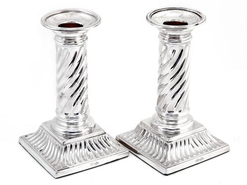 Pair of Victorian Silver Plated Candle Sticks with Spiral Fluted Columns (1 of 4)