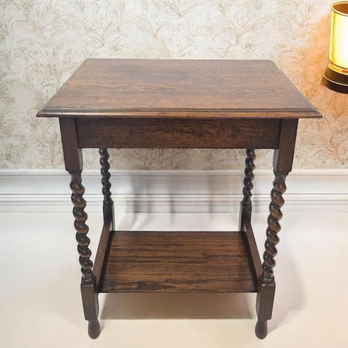 Antique Oak Edwardian Side Table / English / Barley Twist Legs c.1910 (1 of 9)