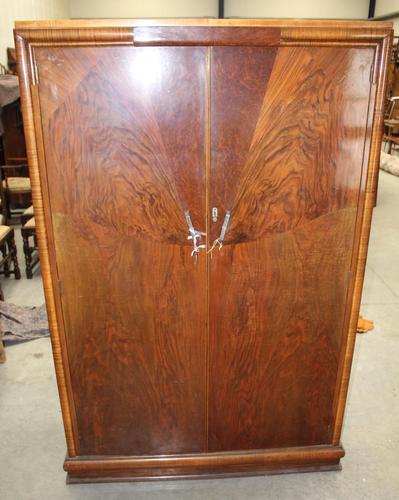 1920s 2 Door Art Deco Mahogany Wardrobe All Hanging (1 of 4)