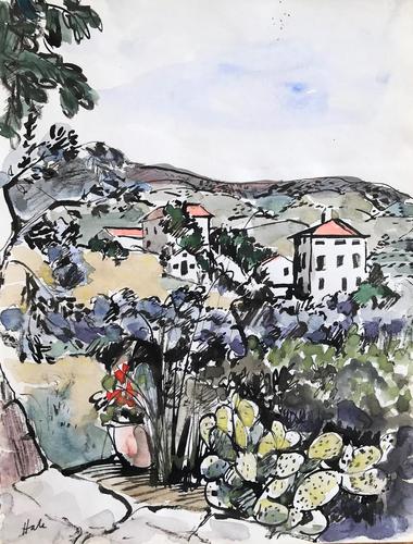 Original Watercolour 'Tuscany Landscape' by Helen Hale - Signed c.1965 (1 of 1) Original Watercolour 'Tuscany Landscape' by Helen Hale - Signed c.1965 (1 of 1)