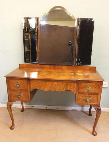 Antique Burr Walnut, Triple Mirror Shaped Dressing Table (1 of 12)