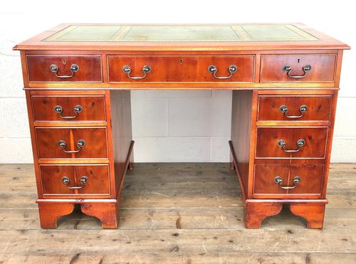 Reproduction Yew Wood Kneehole Desk (1 of 12)