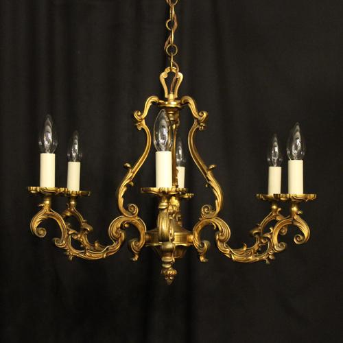 French Gilded Bronze 8 Light Rococo Chandelier c.1930 (1 of 10)