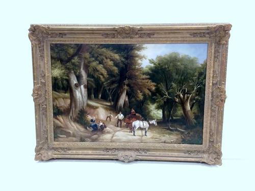 Stunning Quality Oil Painting on Heavy Canvas - Working Men in Forest (1 of 5)