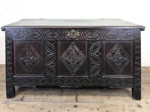 Antique 18th Century Carved Oak Coffer (M-1635) (1 of 13) Antique 18th Century Carved Oak Coffer (M-1635) (1 of 13)