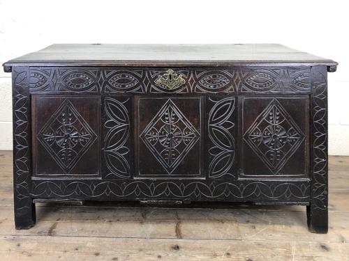 Antique 18th Century Carved Oak Coffer (M-1635) (1 of 13)