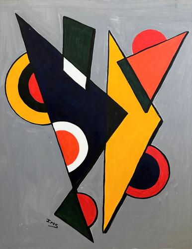 Original Acrylic Painting 'Triangles & Cirles' by Irene Stocks. c.1985 (1 of 1)