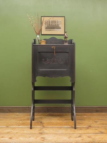 Unusual Antique Black Writing Bureau Desk with Folding Legs, Lockable, Gothic (1 of 13)