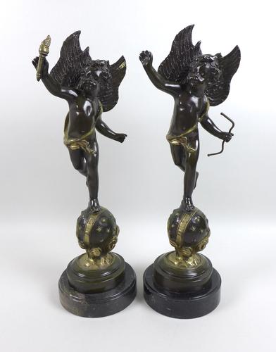 Two Modern Bronze Sculptures of Winged Putti, Cast in the Baroque Style (1 of 8)