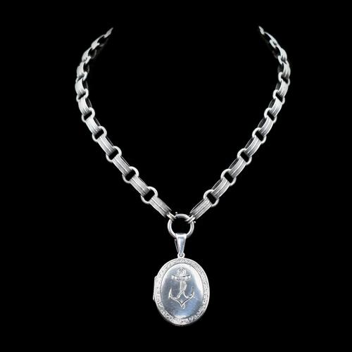 Antique Victorian Anchor Large Sterling Silver Locket with Collar (1 of 10) Antique Victorian Anchor Large Sterling Silver Locket with Collar (1 of 10)