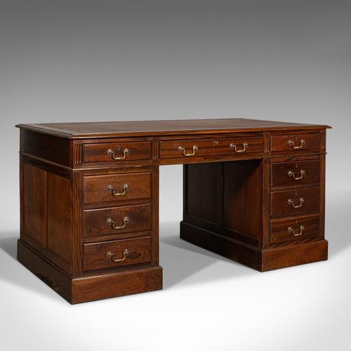 Antique Partner's Desk, English, Mahogany, Leather, Writing Table, Edwardian (1 of 12)